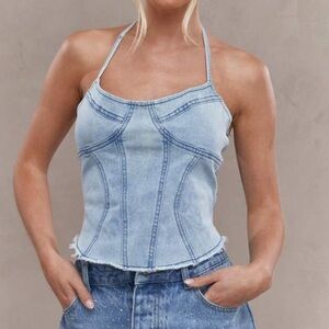Light Blue Denim Halter Top